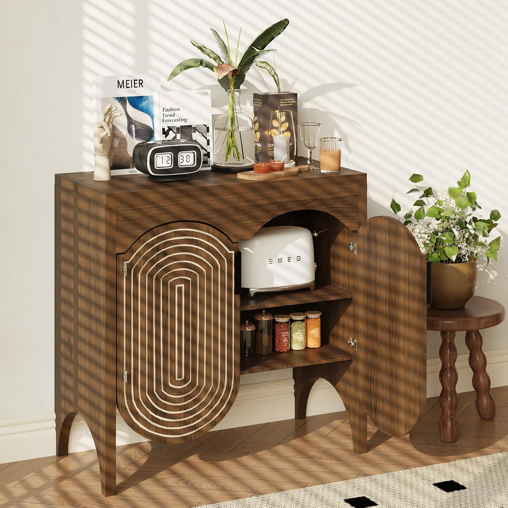 Fluted Sideboard Cabinet with Storage,Buffet Cabinet with Adjustable Shelves,...