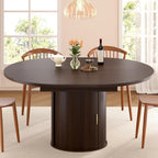 Extendable Round Dining Table: 47″–63″ Kitchen Table for 4 6 8 with Dust-Proof 2-Tier Storage Shelf Space Saving, Modern Farmhouse Expandable Wood Oval Circle Dinner Furniture with Pedestal Base