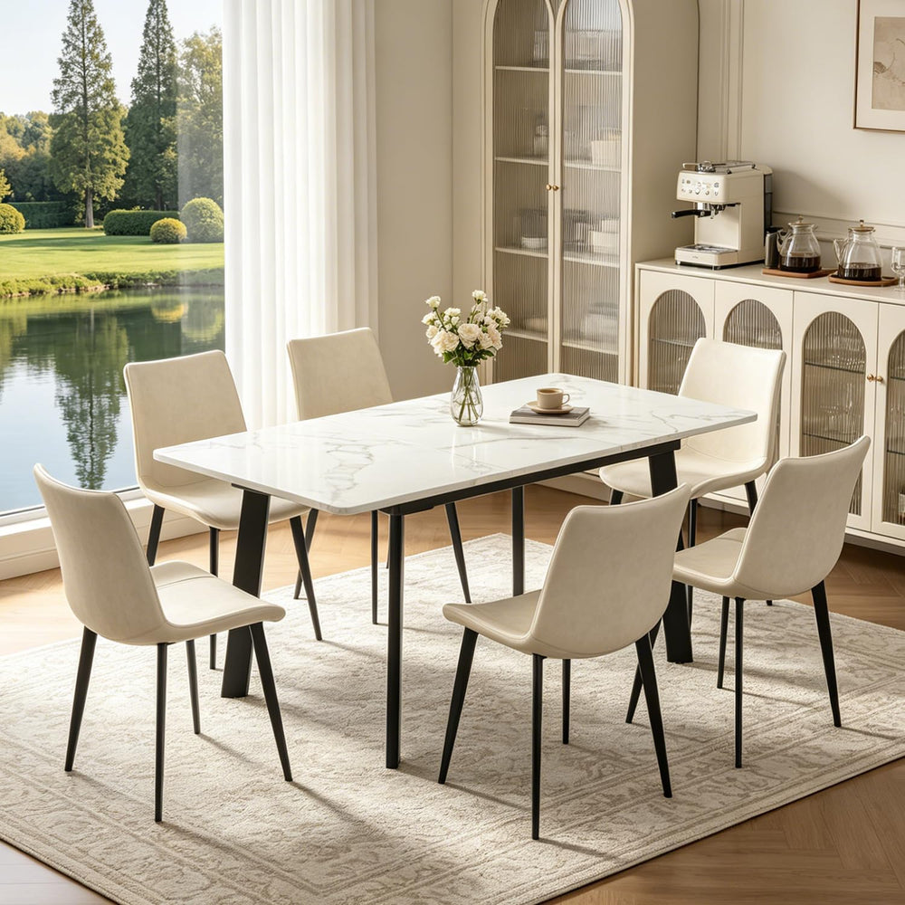 Modern 47.2"-63" Extendable Rectangular Dining Table, White