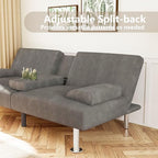 Flamaker Futon Sofa Bed Modern Folding Futon Set Convertible Recliner Lounge for Living Room with 2 Cup Holders, Removable Armrests (Corduroy, Marble Grey)