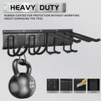 Garage Tool Organizer Wall Mount, Heavy Duty Garage Organization Tool Storage Utility Rack, Sturdy Storage Rack Hanger with Adjustable Hooks, Garden Tool Organizer for Shovel, Rake, Folding Chair