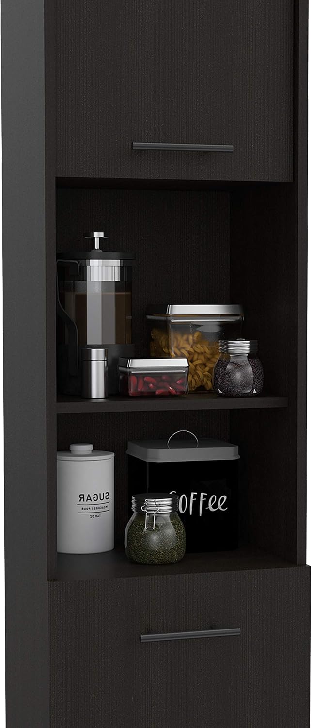 2-Door Pantry Cabinet,with Two 2-Cabinet Spaces and Two Open Shelves,Buffet K...