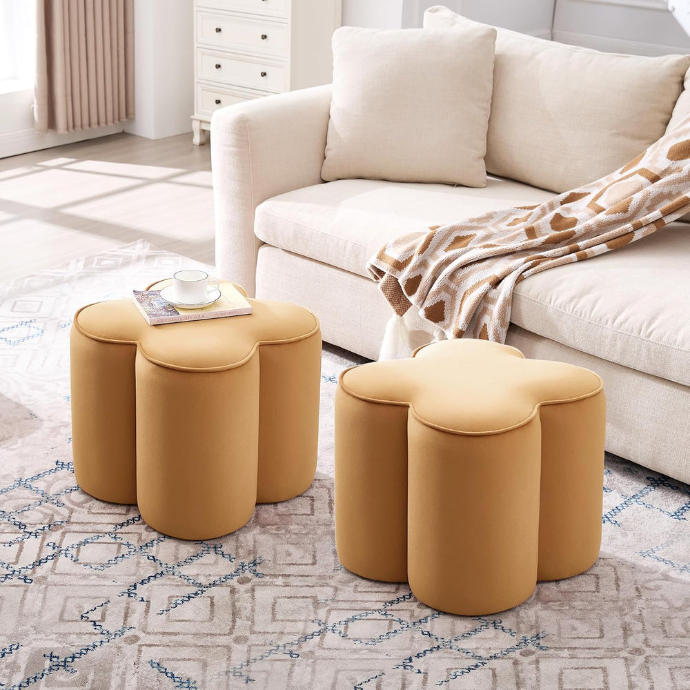 Zesthouse Flower Pouf Ottoman Foot Rest, Velvet Fabric Poofy Ottoman Footstoo...