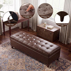 51" Dark Brown Leather Storage Ottoman for Living Room | End of Bed Storage Ottoman Bench, Faux Leather Upholstered Ottomans with Hinged Lid, Rectangle Bench for Entryway&Bedroom