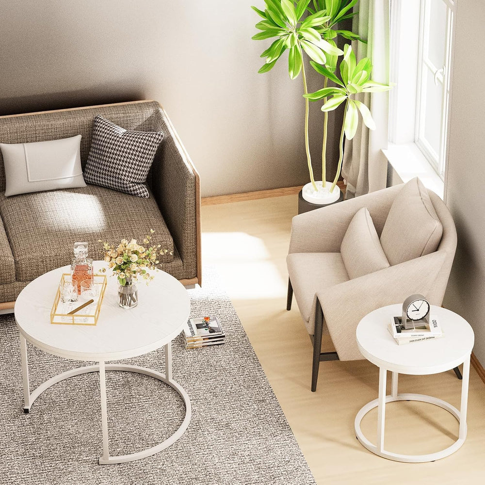 Garden 4 you Nesting Coffee Table, 23.6" Round Coffee Table Set of 2, Wo...