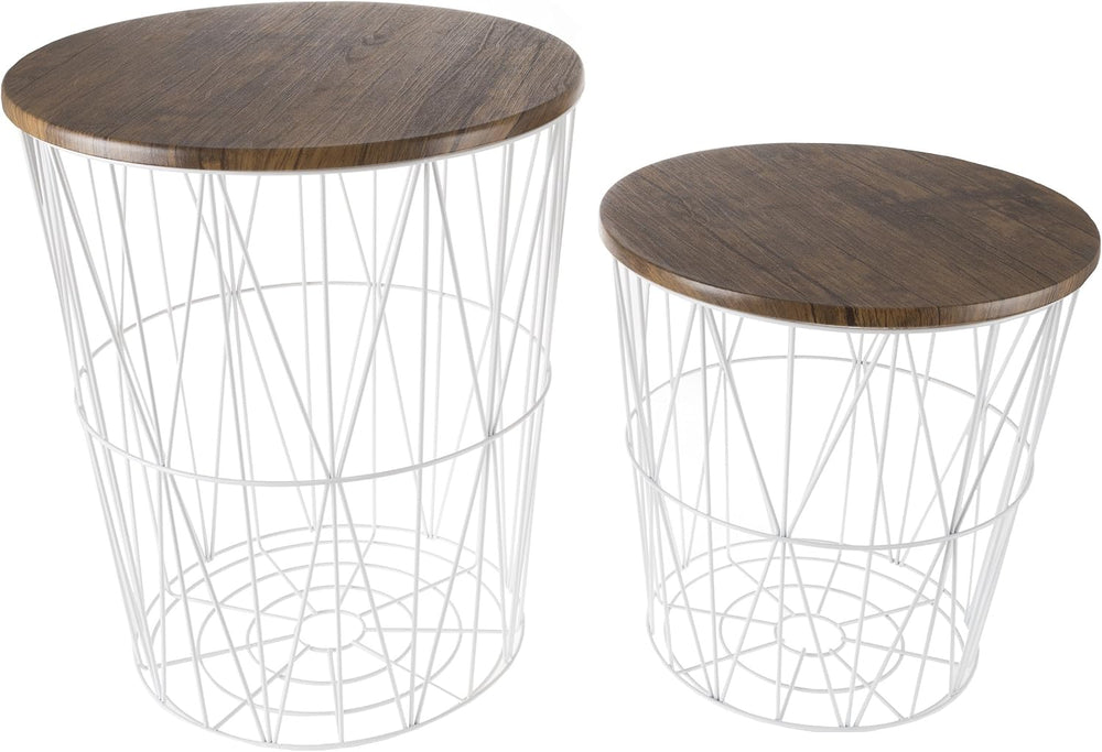 End Tables Set of 2 - Nesting Tables with Removable Wood Tops and Metal Wire ...