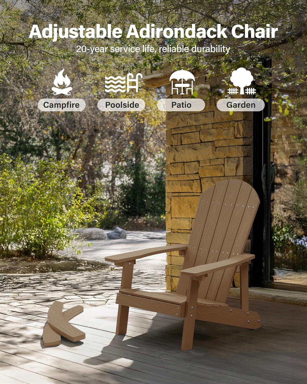 YEFU Adirondack Rocking Chair Set of 2, All-Weather Resistant, Teak | Outdoor Rocking Chair Oversized, Rocker Chair with Wide Back,Look Like Real Wood, For Patio/Porch/Backyard,Heavy Duty 380 lbs