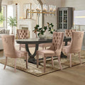 Velvet Upholstered Dining Chairs Set of 6, Modern Style Kitchen Side Chairs with Nailhead Trim and Wood Legs,Metal Pulling Ring for Dining Room Living Room(Khaki,Set of 6)