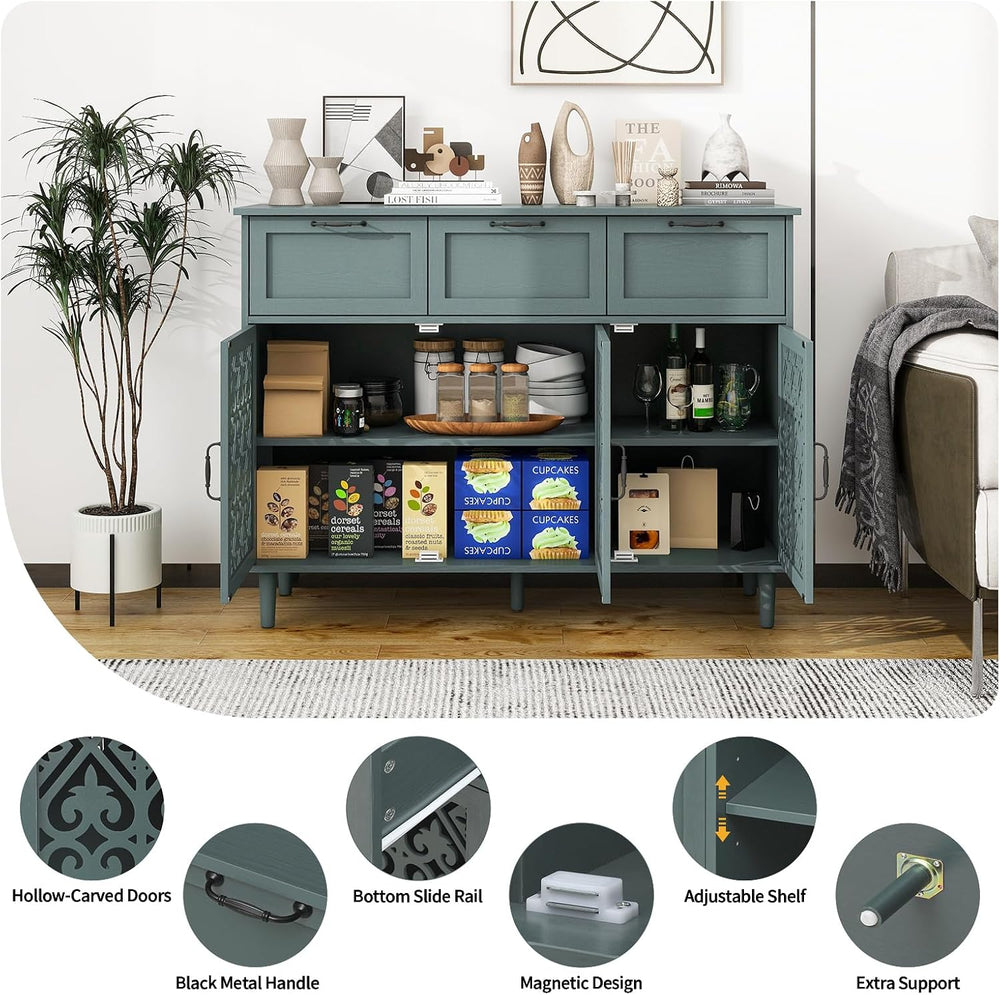 Sideboard Buffet Cabinet with Storage - Accent Storage Cabinet with Carved Pa...