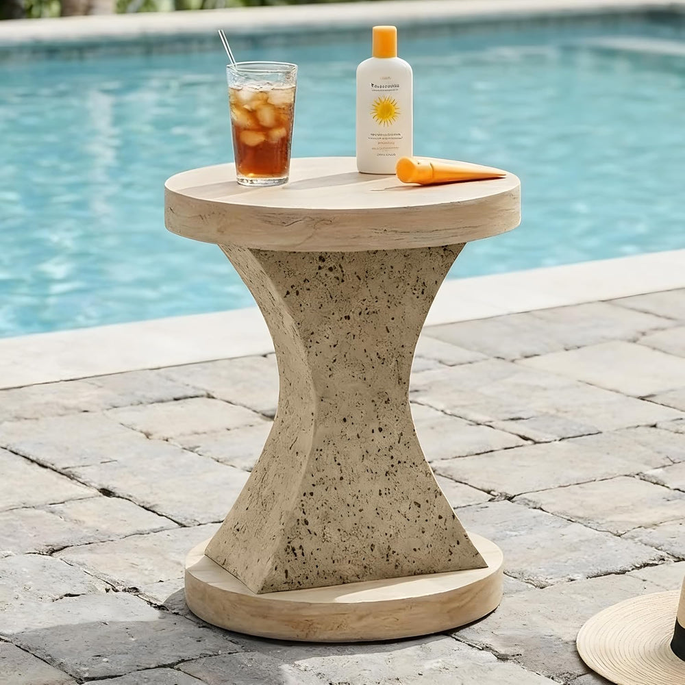 FESTIVITY 17.91" Round MGO Side/End Table with Natural Stone & Wood-...