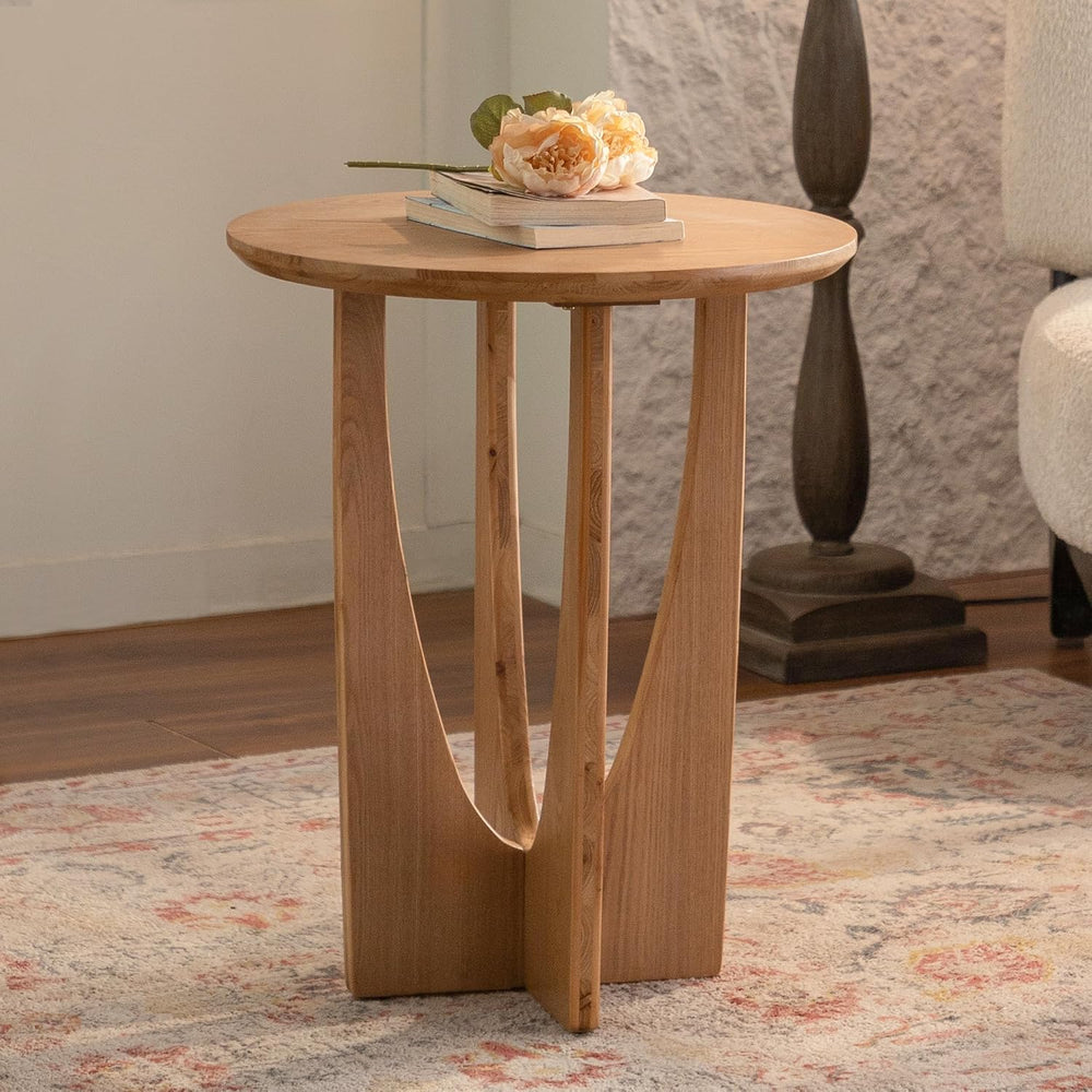 Wood Side Table, Modern Round End Table with Curved Leg, Mid-Century 24.80&qu...