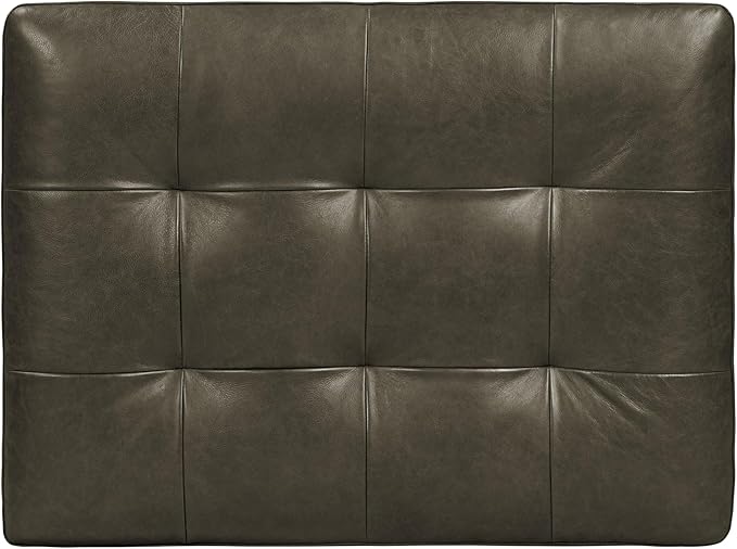 POLY & BARK Napa Ottoman - Full-Grain Leather Upholstered Ottoman with Feather-Down Topper - Couch for Living Room - Vintage Italian Leather in Olivine Green
