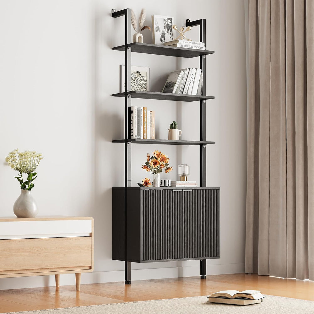 INNOD 74" Tall Bookshelf with Storage Cabinet, Modern Ladder Shelf with ...