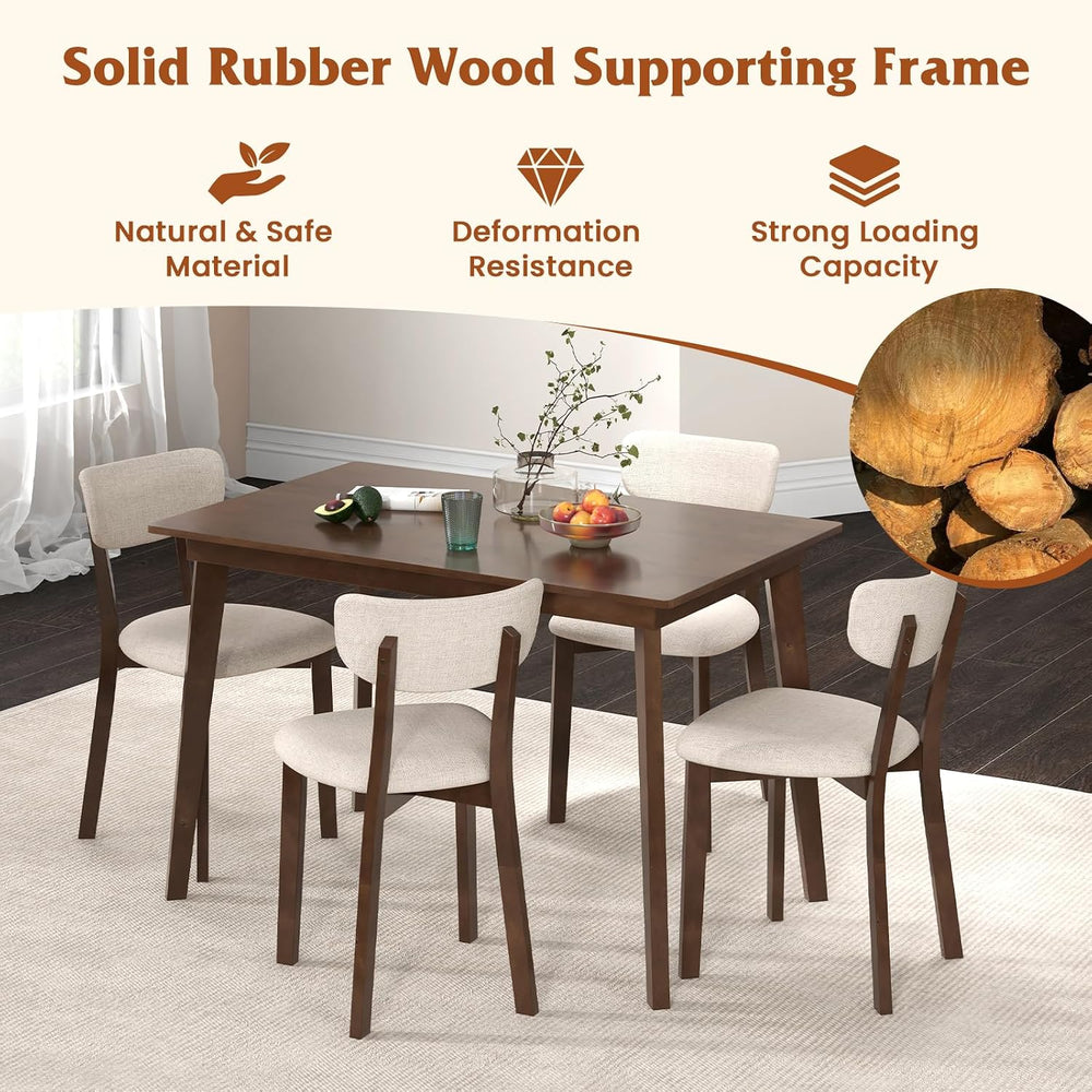 GOFLAME 5-Piece Dining Table Set for 4, Farmhouse Kitchen Table & 4 Uphol...