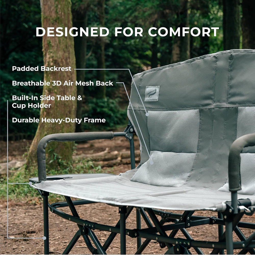 Camphor Designs Oversized Double Portable Folding Director’s Loveseat Chair w...
