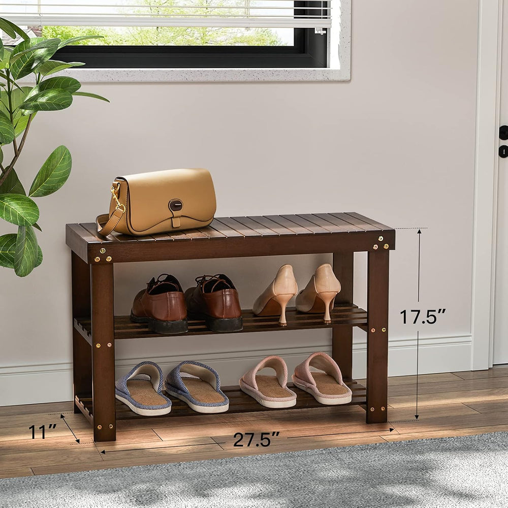 Pipishell Bamboo Shoe Rack Bench, 3 Tier Sturdy Shoe Bench, Storage Shoe Orga...