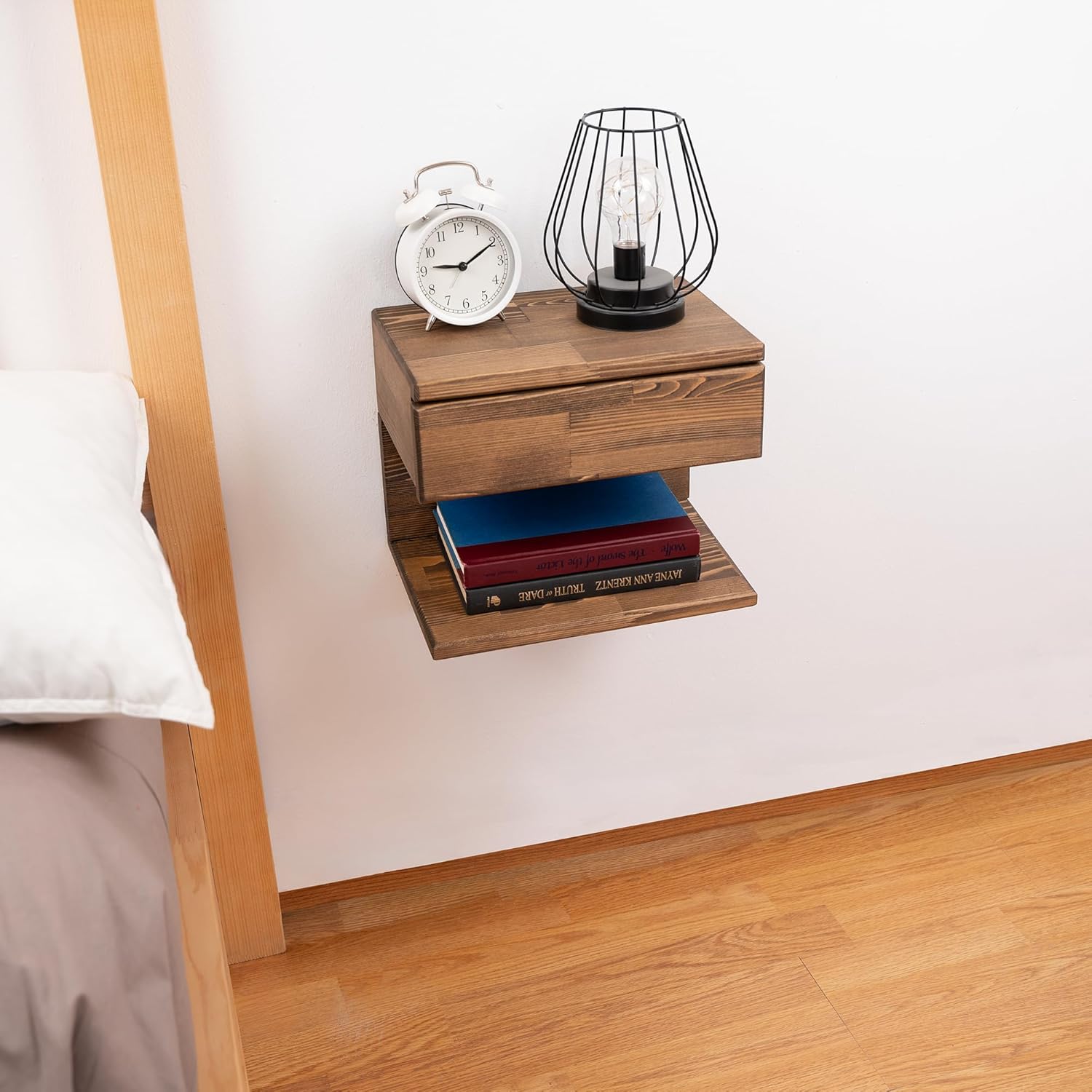 Floating Nightstand Side Accent or End Table with Storage Drawer, Wood Bedside Shelf, Handmade Floating Table, Nightstand Shelf (Vancouver)