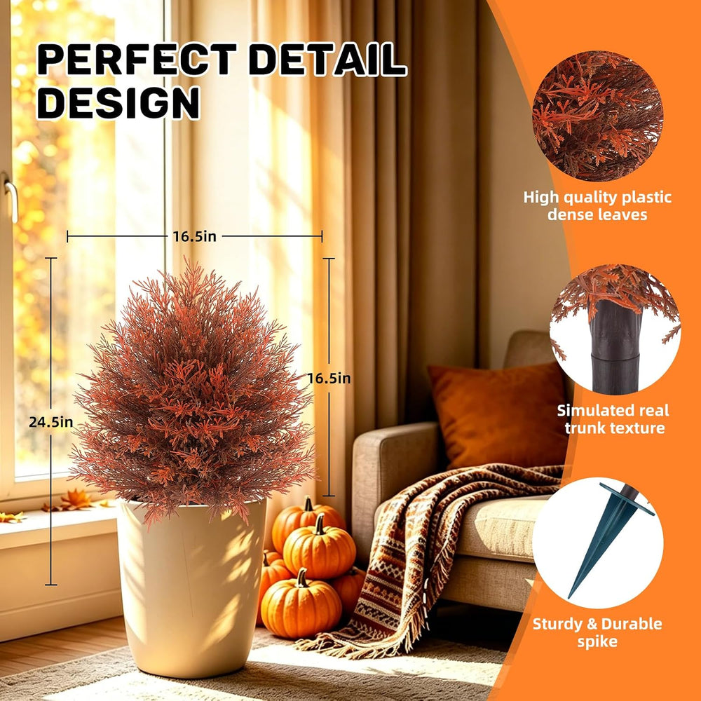 2Pack Fall Artificial Cypress Topiary, 24'' Outdoor Fake Bushes