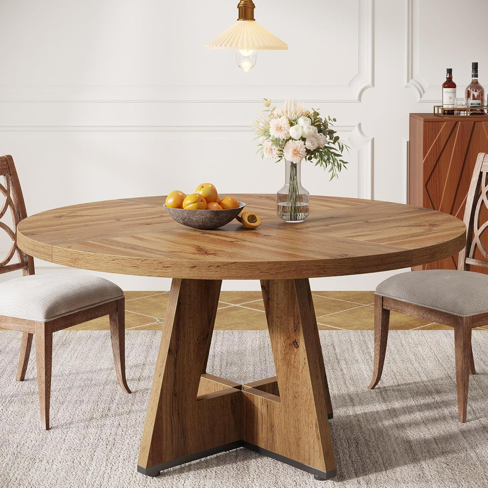 Tribesigns Farmhouse Dining Table, 47 Inch Round Dinner Table for 4, Rustic R...