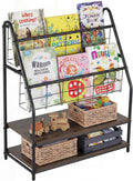 VECELO Kids Front Facing Book Shelf, 2 Tier Toddler Book Display Storage Rack, Metal Wood Freestanding Children Bookcase with Toy Organizer Bin Space for Nursery Playroom Bedroom Daycare