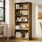 LITTLE TREE 5-Tier Tall Bookcase, 70.8" Farmhouse Wooden Open Bookshelf, Standing Display Shelves for Living Room, Bedroom, Home Office, Rustic Brown