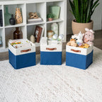 OrganiHaus 11" x 11" x 11" Fabric Cubes Storage Bins Set of 4, Foldable Collapsible Canvas Storage Bins for Organizer, Toy Organizer for Kallax, 11 Inch Linen Cube Shelf Baskets - Navy Blue