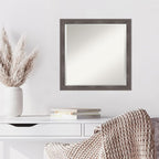 Amanti Art Grey Wall Mirror 23x23 Pinstripe Lead Grey Square Bathroom Mirror for Wall Decor Living Room, Medium Modern Wood Frame, Hangs Horizonally and Vertically, Bathroom Decor, Beveled Edge