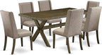 East West Furniture X777FL716-7 7 Piece Dining Room Table Set Consist of a Rectangle Dining Table with X-Legs and 6 Dark Khaki Linen Fabric Upholstered Chairs, 40x72 Inch, Multi-Color