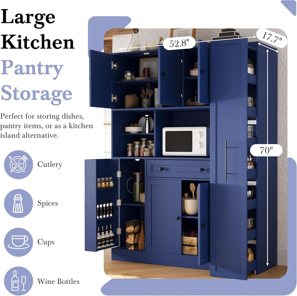 LUMISOL 70" Farmhouse Kitchen Pantry Storage Cabinet with Pull-Out Shelf...