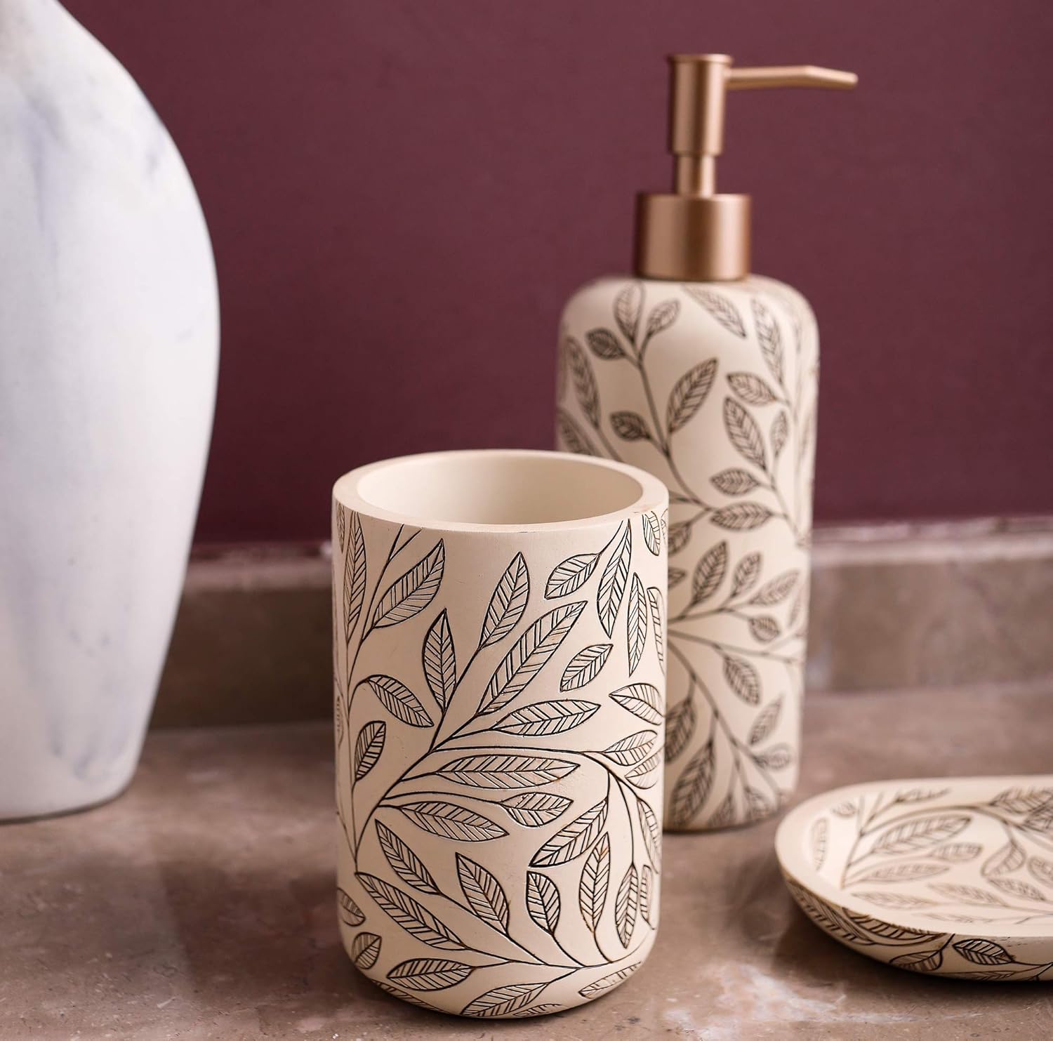 Hymmah Bathroom Accessories Set,Toothbrush Holder,Farmhouse Bathroom Decor,4 Pcs Resin Gift Set Apartment Necessities, Contain Toothbrush Cup,Soap Dispenser,Soap Dish,Tumbler