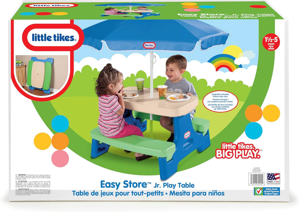 Little Tikes Easy Store Jr. Picnic Table with Umbrella - Blue / Green, 27.25&...
