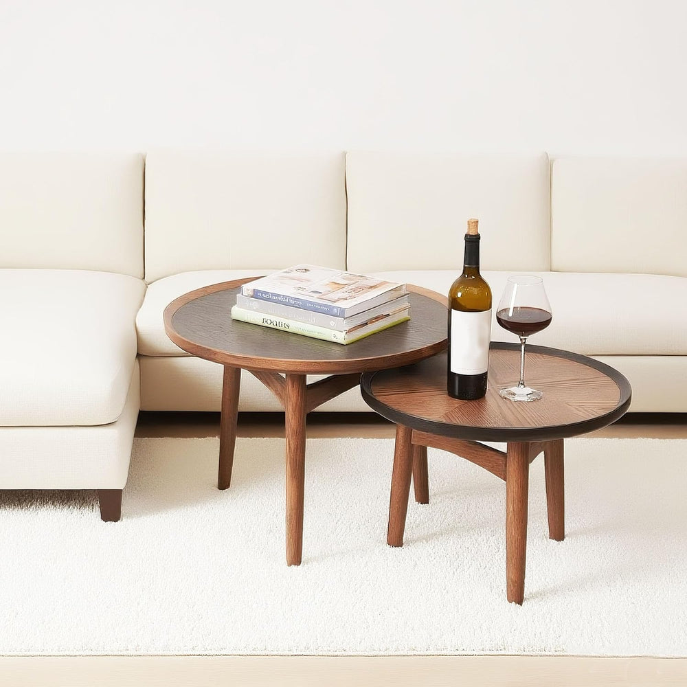 CONSDAN 24 Round Coffee Table, Solid Oak Frame & Veneer Top, USA Grown Ha...