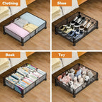 Under Bed Storage with Wheels, Rolling Under Bed Storage Bins for Shoes Clothes, Foldable and Easy Mobility (4 Pack, Black)