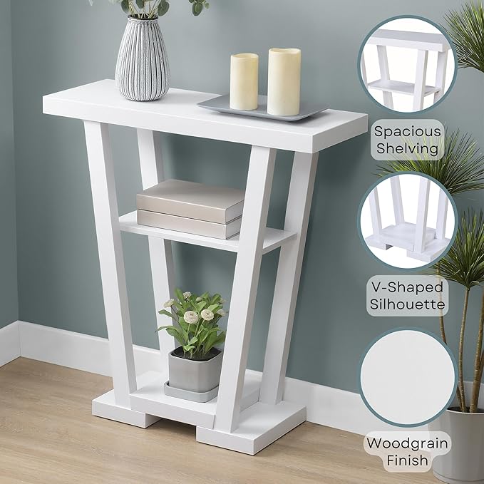 Convenience Concepts Newport V Console Modern Sofa Storage Shelves, Narrow En...