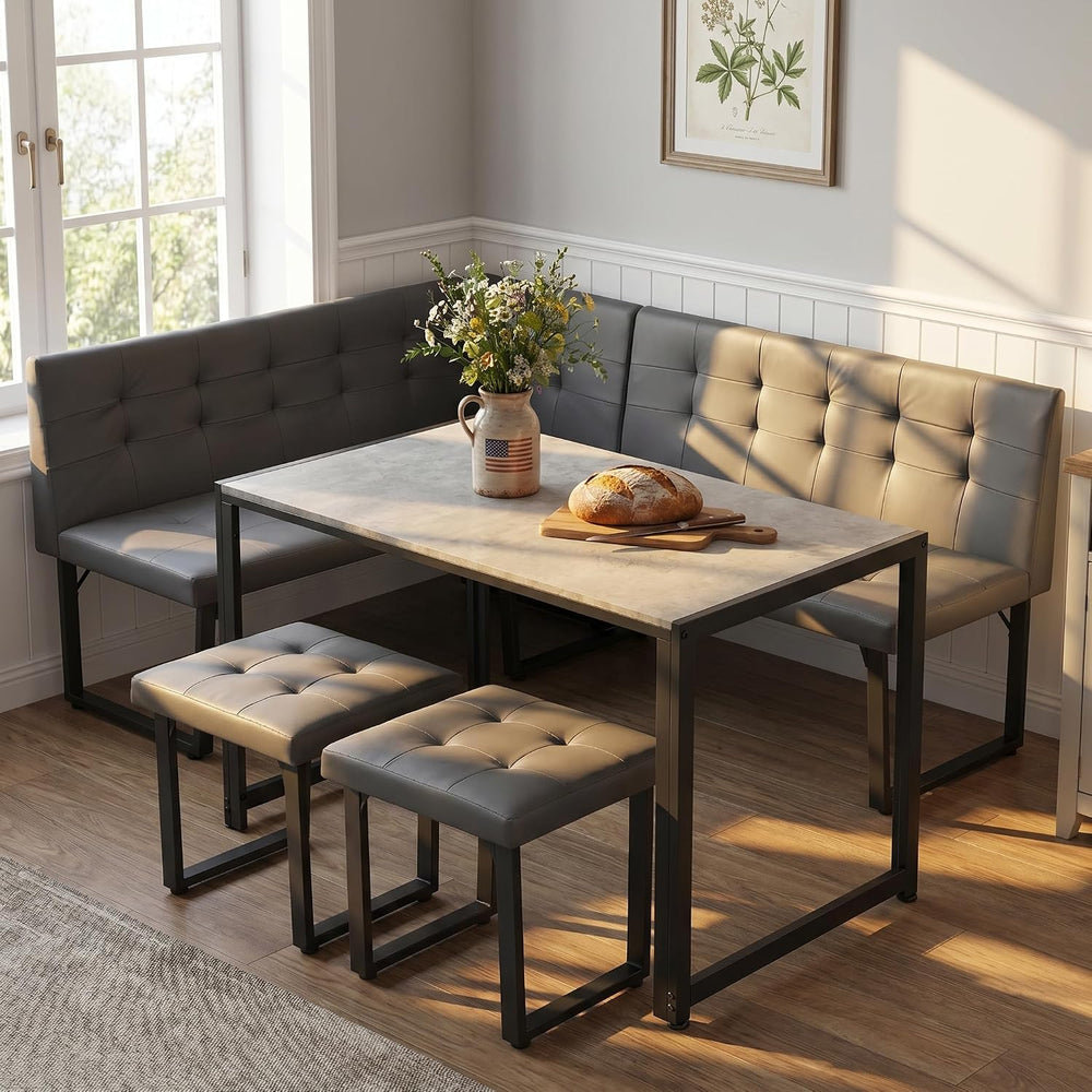 Yechen Corner Dining Table Set with Upholstered Banquette, 70 Inch 5-Piece Ki...