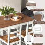 COSTWAY Dining Table Set for 4, Wood Kitchen Table Chairs Set with Rubber Wood Legs, Space-Saving Design, Modern 5-Piece Dinette Set for Small Place, Kitchen, Dining Room, Restaurant, Brown