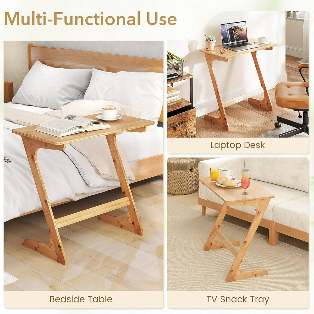 GOFLAME Bamboo TV Tray Table, Z Shaped Sofa Side Table for Laptops, Snacks &a...