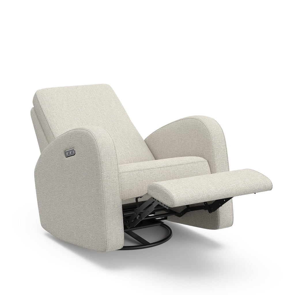 Storkcraft Santa Monica Power Recliner Swivel Glider, Dune Basketweave | Effortless Electronic Power Recline, USB-A & USB-C Charger