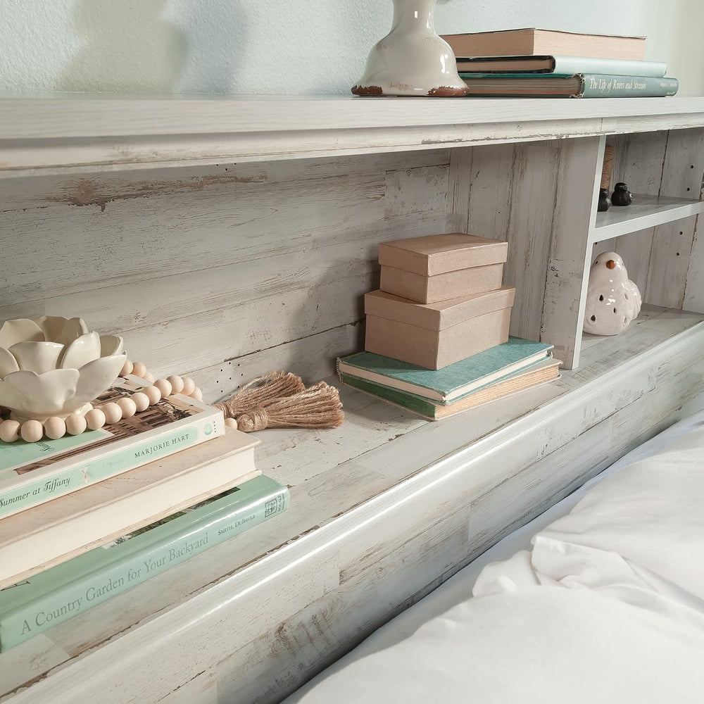 Sauder River Ranch Full-Queen Headboard and Nightstand, White Plank Finish