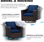 Wicker Patio Furniture Sets, 8 Pieces Upgraded Large Size Outdoor Furniture with Swivel Rocking Patio Chairs, Patio Dining Chair, 3-Seat Sofa, Outdoor Ottoman, Thick Cushions, Wide Armrest