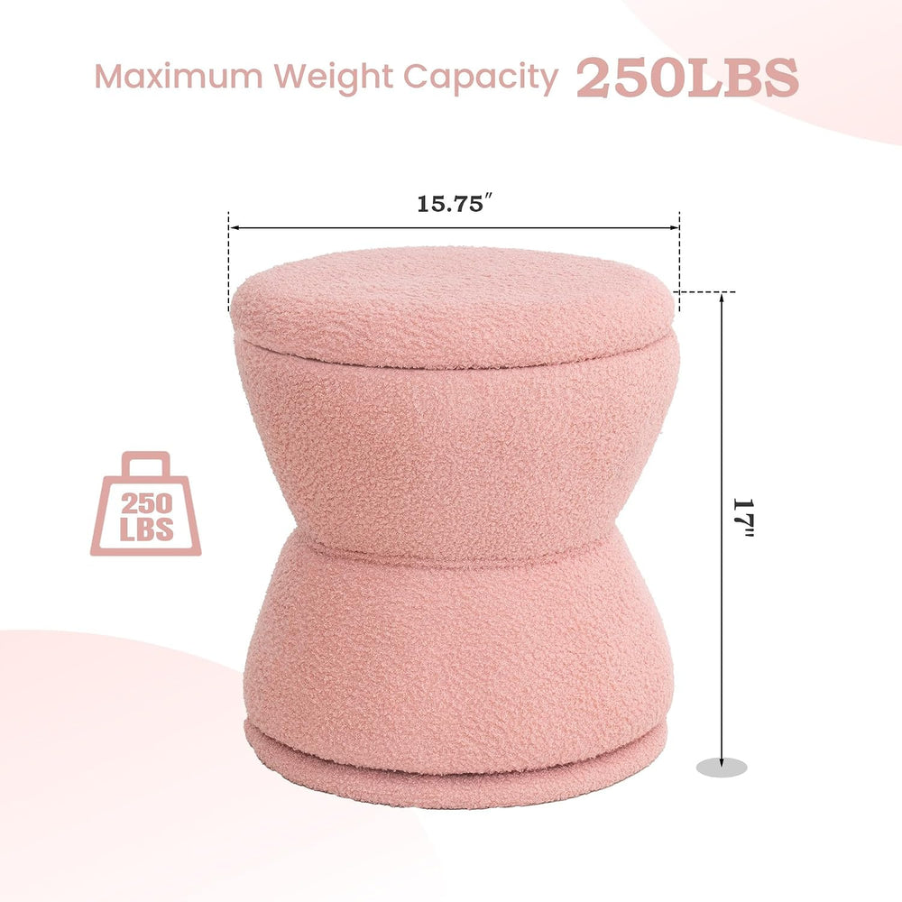 DHMAKER Round Storage Ottoman, Swivel Teddy Vanity Stool Chiar,Modern Sherpa ...