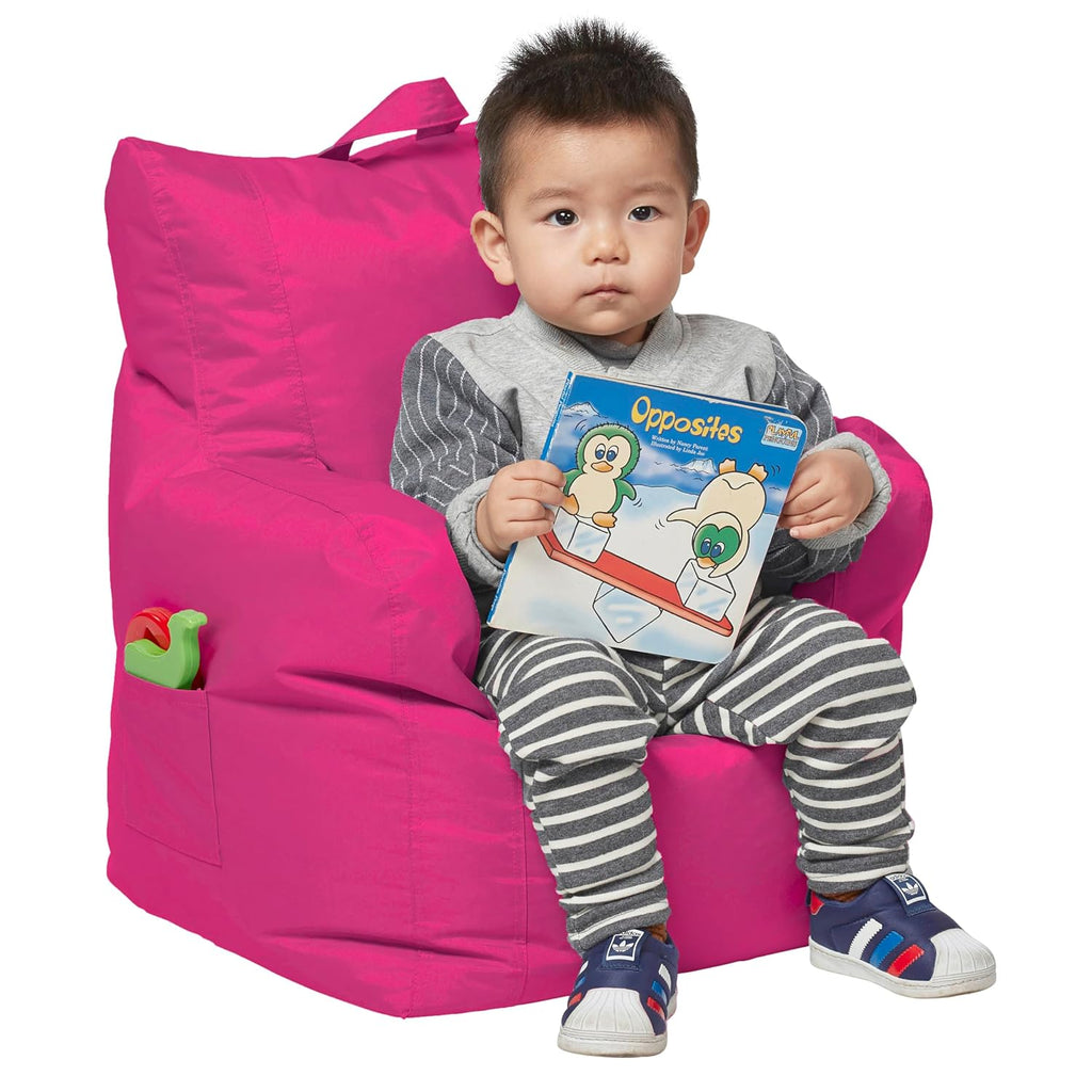 Cali Little Bear Sack Bean Bag Chair, Durable Coated Oxford Nylon Cover, Flexible Seating for Children, Kid's Furniture for Bedrooms, Playrooms, Daycare, Preschool (2-Pack) - Raspberry