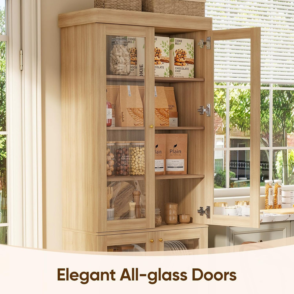 ivaniti 70.8" Tall Farmhouse Kitchen Pantry Cabinet with Glass Doors, Mo...
