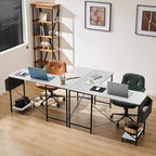 Sweetcrispy L Shaped Computer Desk - Gaming Corner 50 Inch PC White Writing Study Student Table with Wooden Desktop CPU Stand Side Bag Reversible for Home Office Room Small Space, White