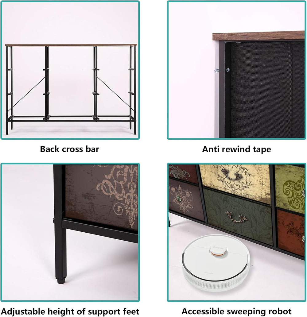 VASICAR Dresser for Bedroom with 9 Deep Fabric Drawers, Wide TV Stand