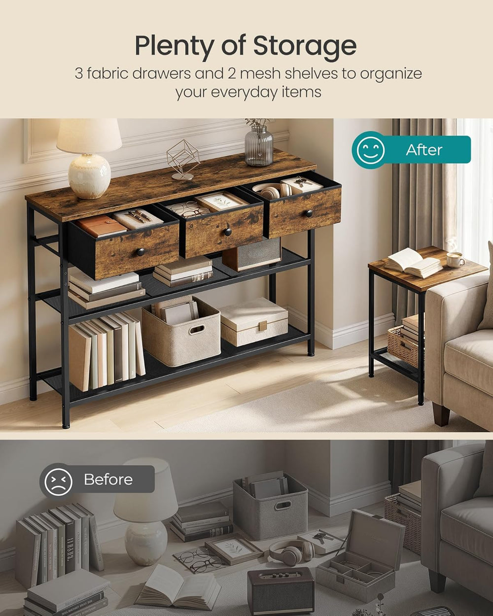 SONGMICS Console Table, Narrow Sofa Table with 2 Mesh Shelves | For Entryway,...