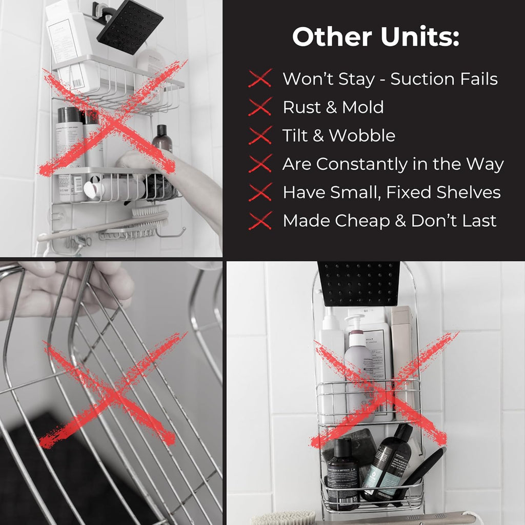 Rust Resistant Hygienic Shower Caddy – Hanging Bathroom Organizer with Adjustable Shelves, Easy Clean Trays & Magnetic Hooks for DIY Remodels & Shower Niches - Black