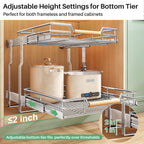 Pull out Cabinet Organizer, 2 Tiers 15"W X 21"D, Heavy Duty Smooth Sliding Under Cabinet Shelves for Pots and Pans, Full-Extension Roll out Drawers, Slide out Organization for Home Kitchen Pantry