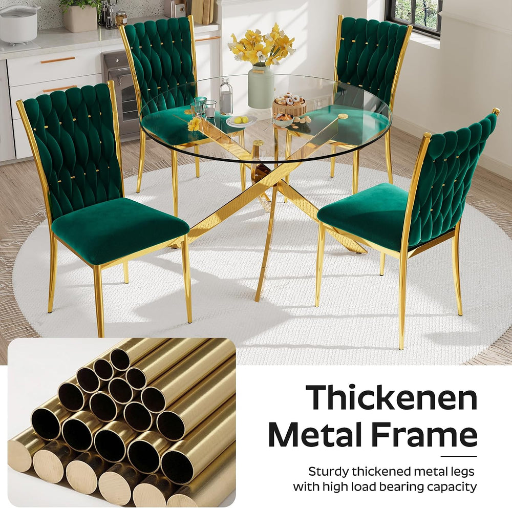 Velvet Dining Chairs Set of 6, Woven Upholstered Dining Chairs with Gold Meta...