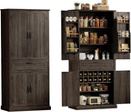 Ball & Cast Farmhouse Kitchen Pantry Cabinet, Brown, 71 Inch | Adjustable shelves, microwave shelf, wine rack & drawer storage